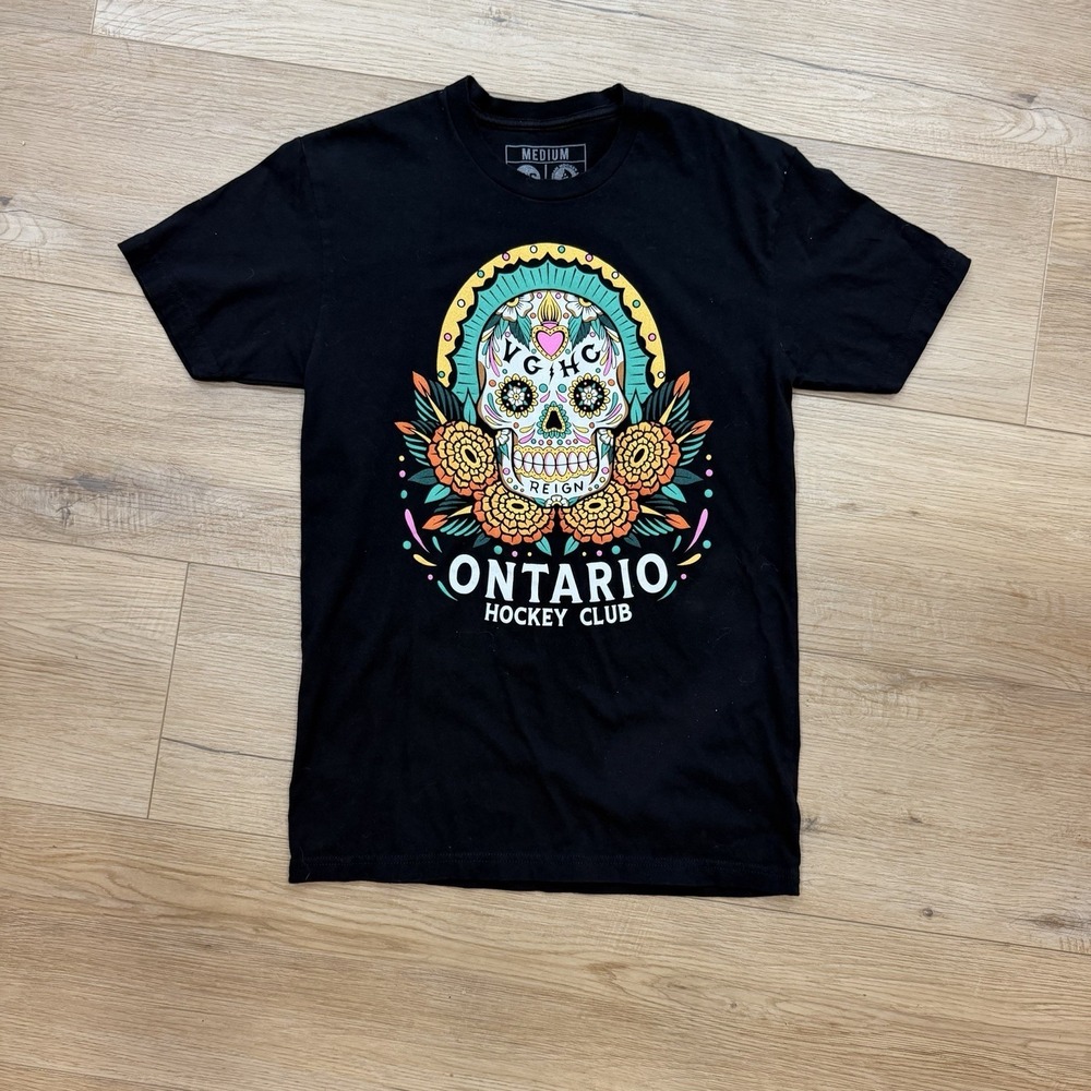 Ontario Reign Hockey Club Sugar Skull Dia De Los Muertos T Shirt Men's Med VGHC